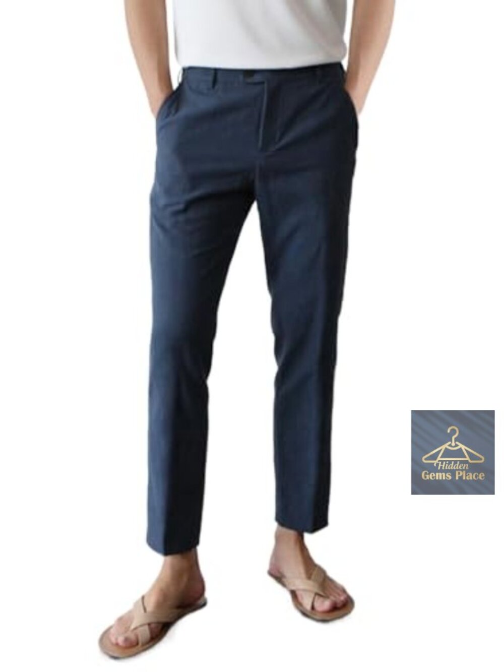 GINGTTO Men's Slim Fit Tapered Leg Linen Blend Casual Pants Elastic Waist